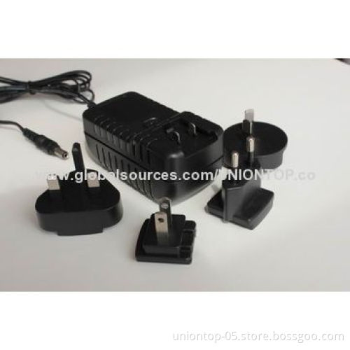 36W 5/9/12/24V interchangeable switching power adapter with EU US AUS UK plugs